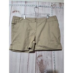 Lands End Womens Khaki Chino Shorts Size 18 Cuffed Preppy Casual